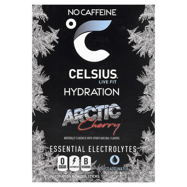 Celsius Live Fit, Hydration, Essential Electrolytes, No Caffeine, Arctic Cherry, 14 Powder Sticks, 0.26 oz (7.43 g) Each