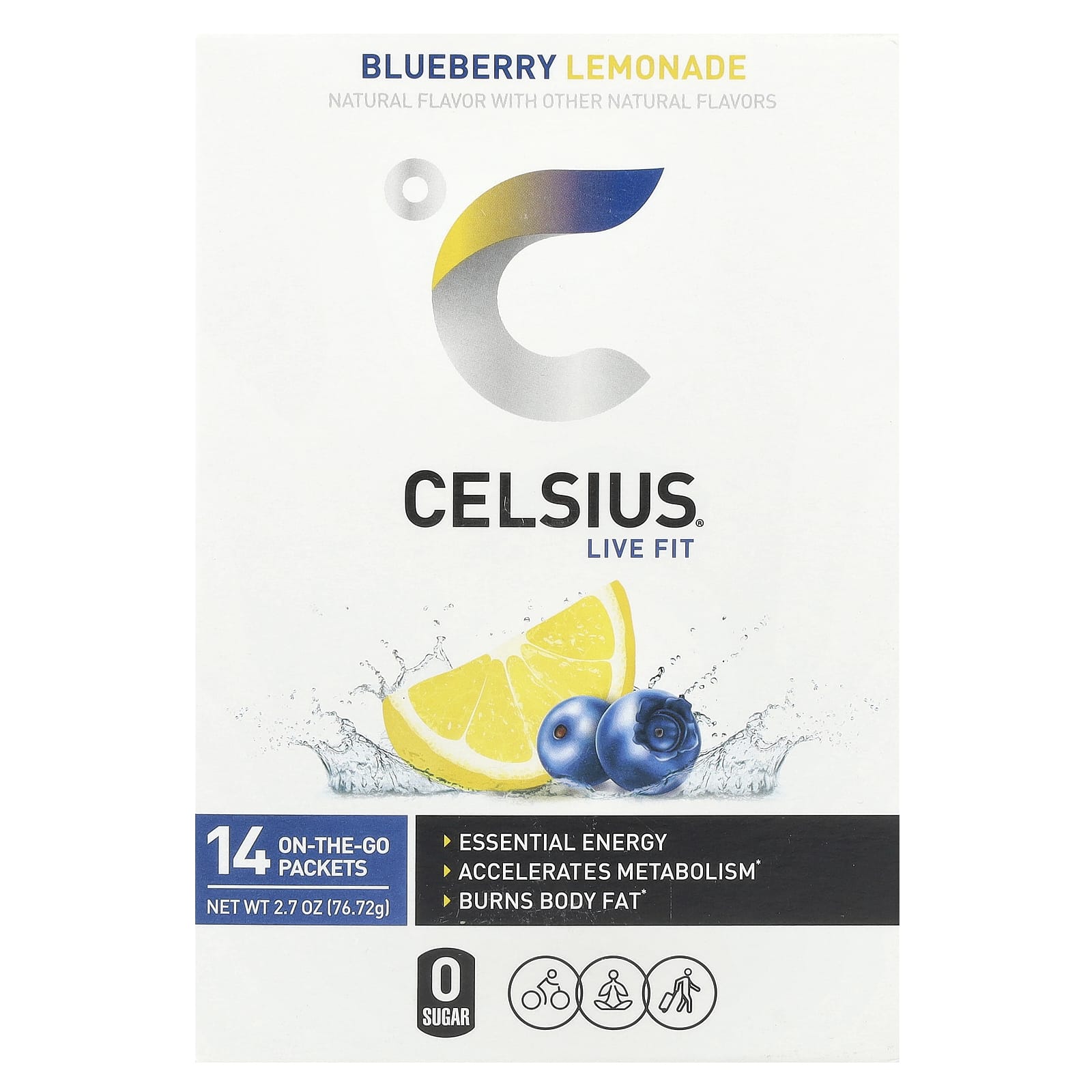 Celsius, Live Fit, Blueberry Lemonade, 14 On-The-Go Packets, 0.19 Oz (5 ...