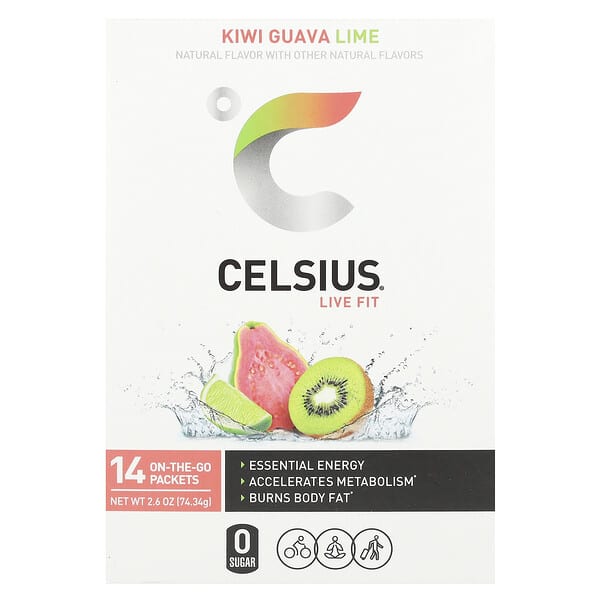 Celsius Live Fit, Kiwi Guava Lime, 14 On-The-Go Packets, 0.19 oz (5.31 g) Each