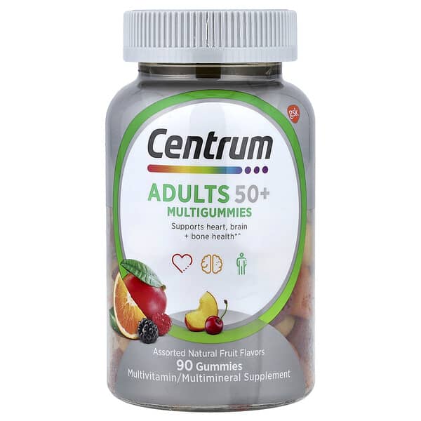 Centrum Adults 50+ Multigummies, Assorted Natural Fruit, 90 Gummies