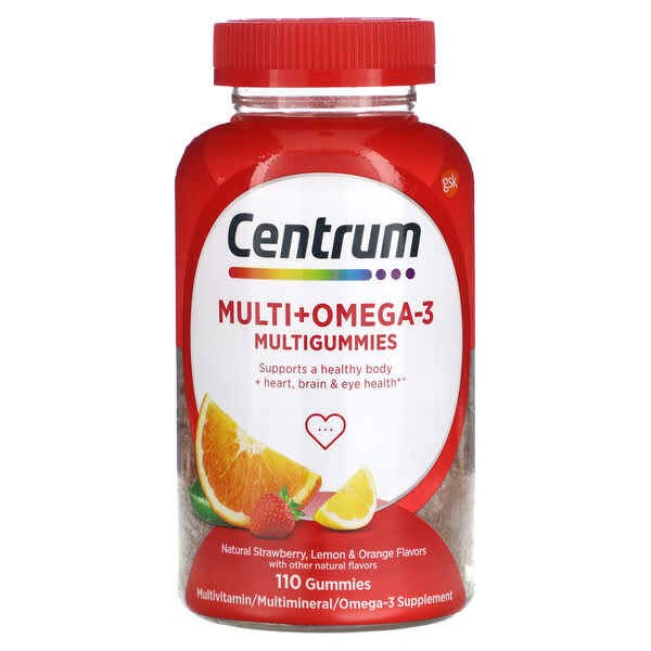 Centrum, Multi+Omega-3 多維生素軟糖，天然草莓、檸檬和橙味，110 粒