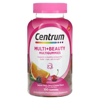 Centrum, Multi + Beauty жевательные таблетки, натуральные вишня, ягоды и апельсин, 100 жевательных таблеток