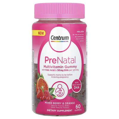 Centrum, Prenatal Multivitamin Gummies, Assorted Berry and Orange Flavors, 60 Gummies