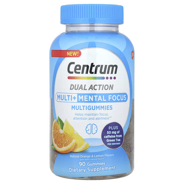 Centrum, 雙重作用多營養素 + 精神集中多營養素軟糖，天然橙味和檸檬味，90 粒
