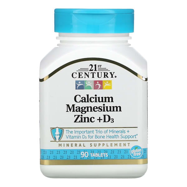 21st Century, Kalzium Magnesium Zink + D3, 90 Tabletten