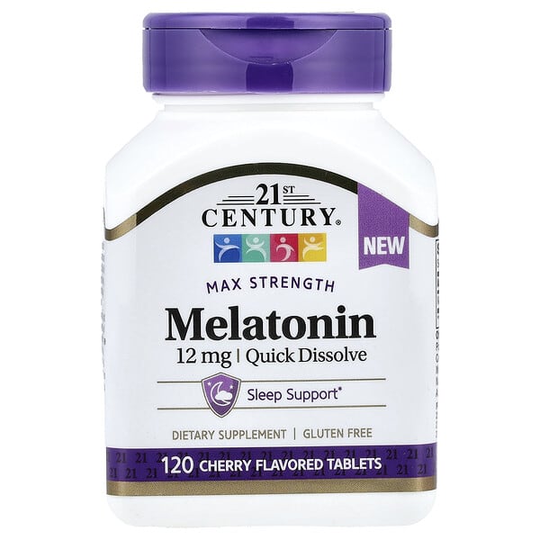 21st Century Melatonin, Max Strength, Cherry, 12 mg, 120 Tablets