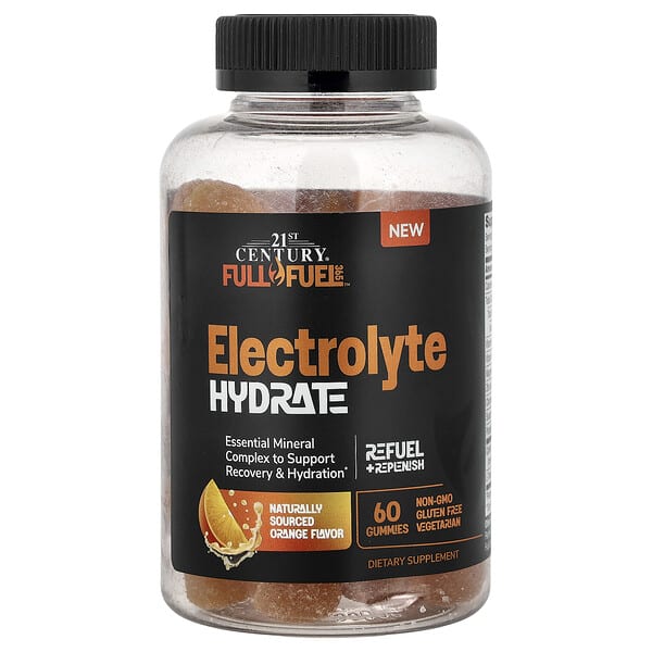 21st Century, Electrolyte Hydrate Gummies, 오렌지맛, 구미젤리 60개