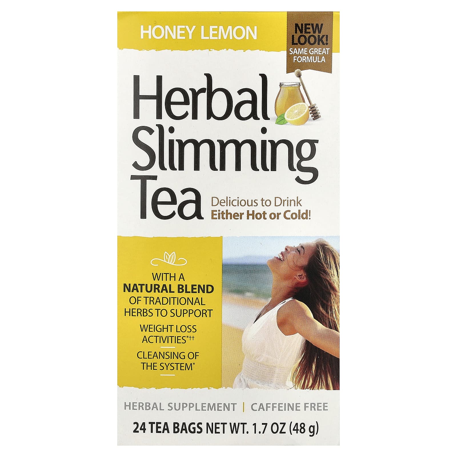 Herbal Slimming Tea、ハニーレモン、ノンカフェイン、ティーバッグ24