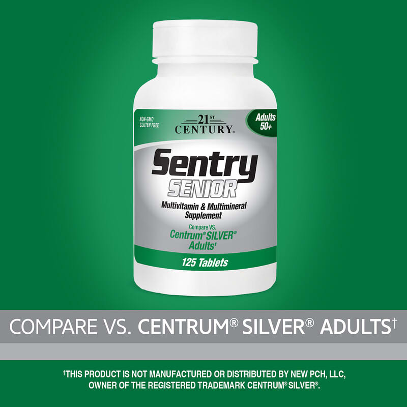 21st Century‏, Sentry Senior, תוסף מולטי-ויטמין ומולטי-מינרל, למבוגרים בני 50+, 125 טבליות