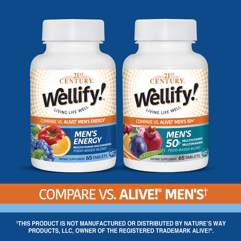 21st Century, ¡Wellify! Energía para hombres, Multivitamínico y multimineral, 65 comprimidos