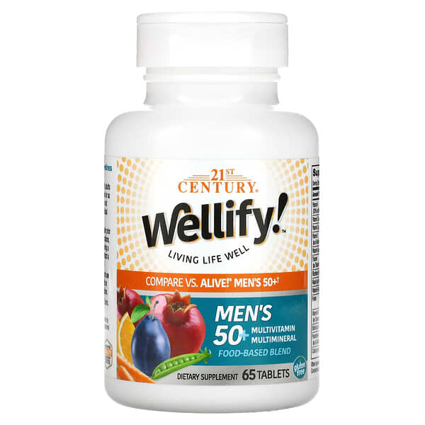 21st Century, Wellify, Multivitamínico y multimineral para hombres mayores de 50 años, 65 comprimidos