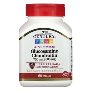 21st Century, Glucosamina / condroitina, Triple concentración, 750 mg / 600 mg, 60 comprimidos