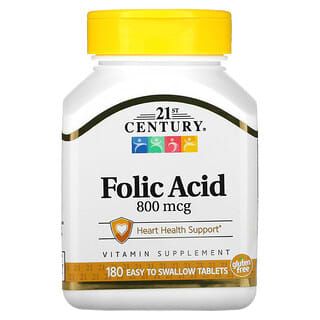 21st Century, Acide folique, 800 µg, 180 comprimés faciles à avaler