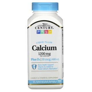 21st Century, 액상 함유 칼슘 플러스 D3, 600 mg, 속방성 소프트젤 90정