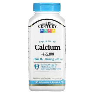 21st Century, Calcio más vitamina D3 rellena de líquido, 600 mg, 90 cápsulas blandas de liberación rápida