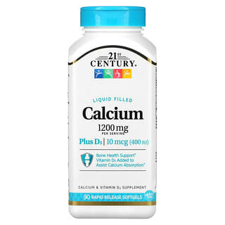 21st Century, Cálcio Preenchido com Líquido Plus D3, 600 mg, 90 Cápsulas Softgel de Liberação Rápida