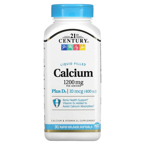 21st Century, 21st Century, Liquid Filled Calcium Plus D3, 600 mg, 90 ...