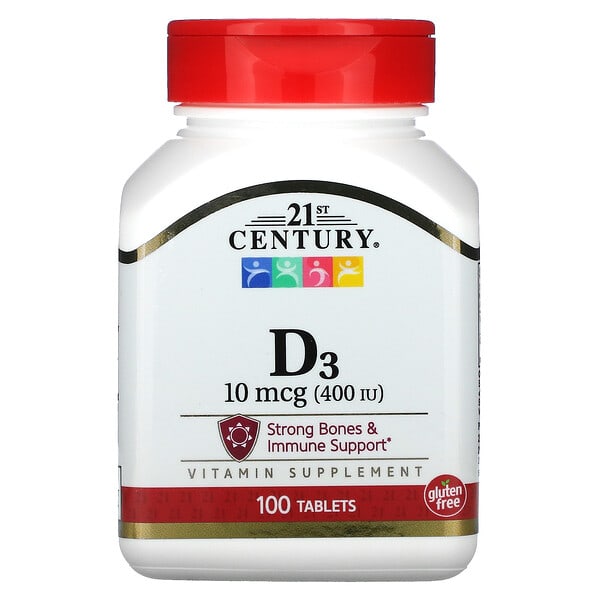 21st Century, Vitamina D3, 10 mcg (400 UI), 100 comprimidos