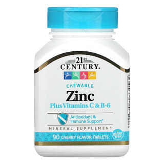 21st Century, Zinc más vitaminas C y B6, Masticables, Sabor a cereza, 90 comprimidos