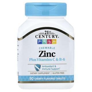 21st Century, Zinc Plus Vitaminele C și B-6, masticabil, cu aromă de cireșe, 90 de tablete