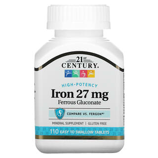 21st Century, Ferro de Alta Potência, 27 mg, 110 Comprimidos Fáceis de Engolir