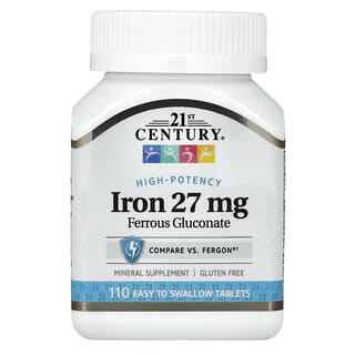 21st Century, Ferro de Alta Potência, 27 mg, 110 Comprimidos Fáceis de Engolir