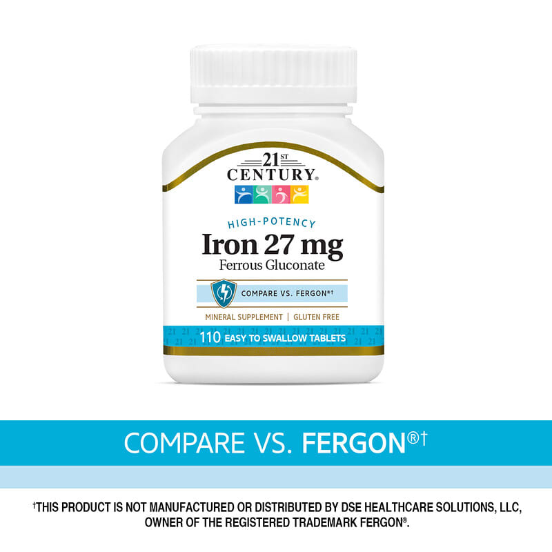 21st Century, High-Potency Iron, hochwirksames Eisen, 27 mg, 110 einfach zu schluckende Tabletten