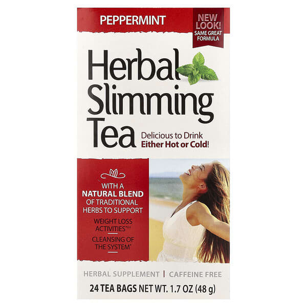 Herbal Slimming Tea, Peppermint, Caffeine Free, 24 Tea Bags, 1.7 oz (48 g)