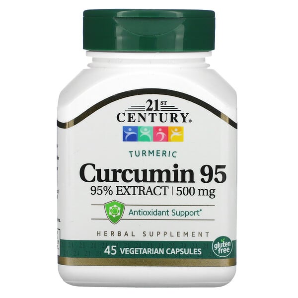 21st Century, куркумін 95, 500 мг, 45 вегетаріанських капсул
