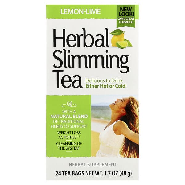 Herbal Slimming Tea, Lemon-Lime, Caffeine Free, 24 Tea Bags, 1.7 oz (48 g)