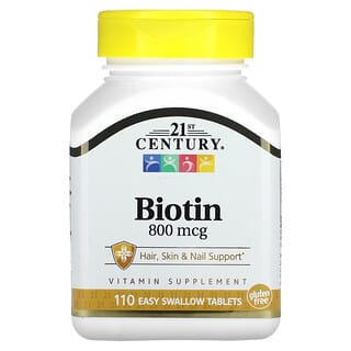 21st Century, Biotina, 800 mcg, 110 Comprimidos Fáceis de Engolir