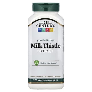 21st Century, Extrakt z ostropestřce mariánského, standardizovaný, 200 vegetariánských kapslí (87,5 mg na kapsli)