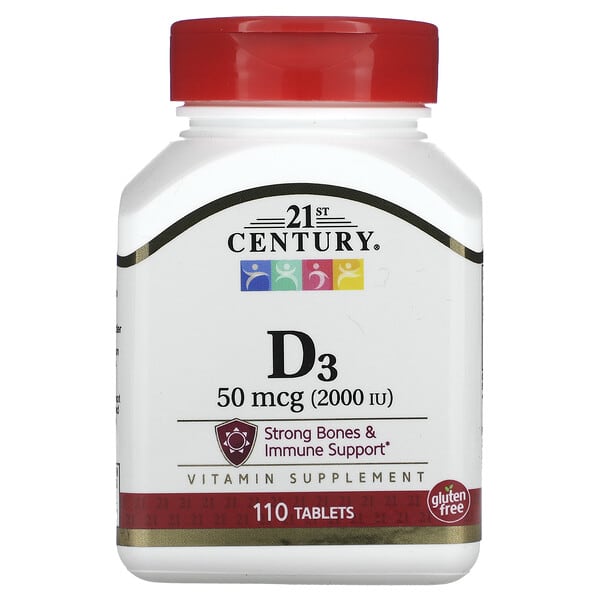 21st Century, Vitamina D3, 50 mcg (2.000 UI), 110 comprimidos