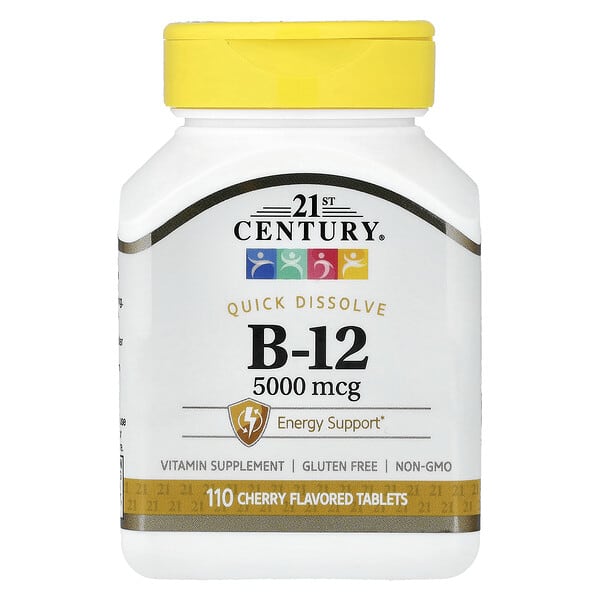 21st Century, 비타민B-12, 체리, 5,000mcg, 설하 정제 110정