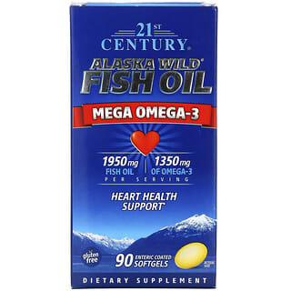 21st Century, Huile de poisson sauvage d'Alaska, Mega Omega 3, 1950 mg/1350 mg, 90 capsules à enrobage entérique