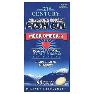 21st Century, Alaska Wild Fish Oil, Mega Omega 3, 90 Enteric Coated Softgels