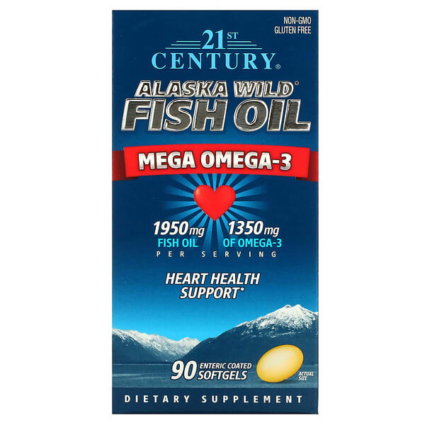 21st Century, 阿拉斯加野生魚油，Mega Omega 3，90 粒腸溶包衣軟凝膠