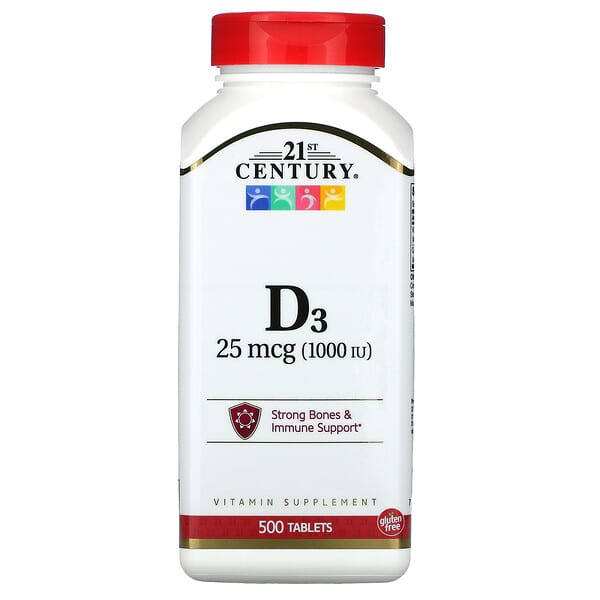 21st Century, Vitamina D3, 25 mcg (1,000 UI), 500 comprimidos