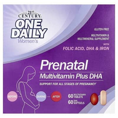 21st Century, Prenatal Multivitamin/Mineral + DHA, 2 Bottles, 60 Tablets/60 Tablets