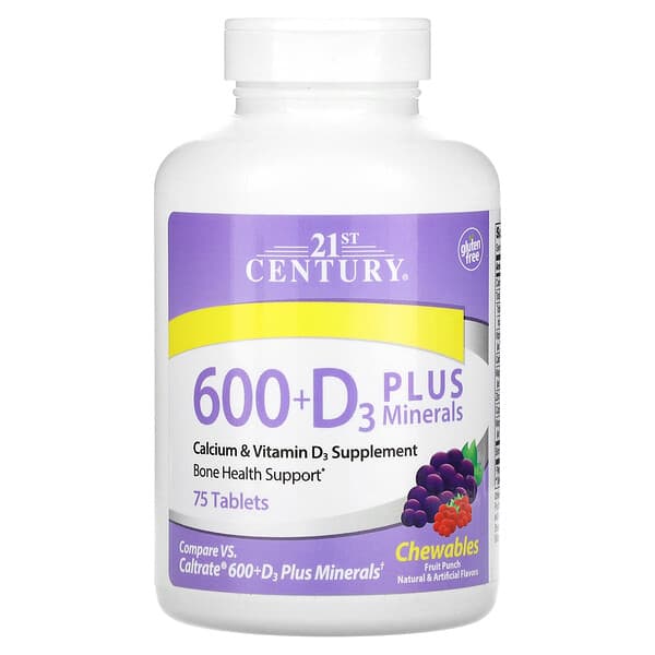 600 + D3 Plus Minerals, Fruit Punch, 75 Chewable Tablets