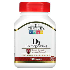 21st Century, витамин D3, 125 мкг (5000 МЕ), 110 таблеток