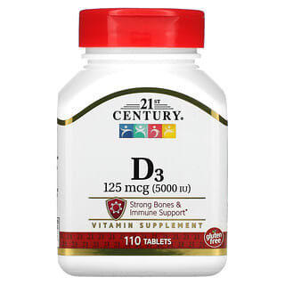 21st Century, Vitamine D3, 125 µg (5000 UI), 110 comprimés