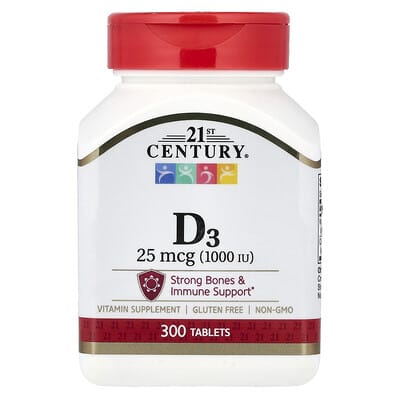 21st Century, Vitamin D3, 25 mcg (1,000 IU), 300 Tablets