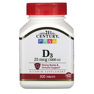 21st Century, Vitamina D3, 25 mcg (1000 UI), 300 comprimidos