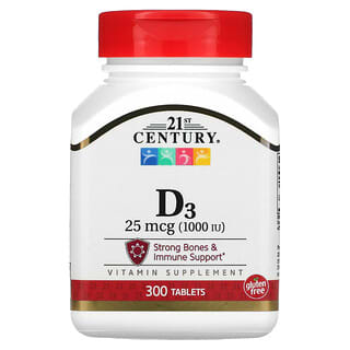21st Century, Vitamine D3, 25 µg (1000 UI), 300 comprimés