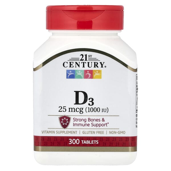 21st Century, Vitamin D3, 25 mcg (1,000 IU), 300 Tablets