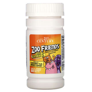 21st Century, Amiguinhos do Zoo, Suplemento Multivitamínico para Crianças com Extra C, 60 comprimidos Mastigáveis