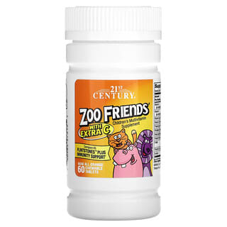21st Century, Zoo Friends with Extra C รสส้ม บรรจุเม็ดเคี้ยว 60 แคปซูล