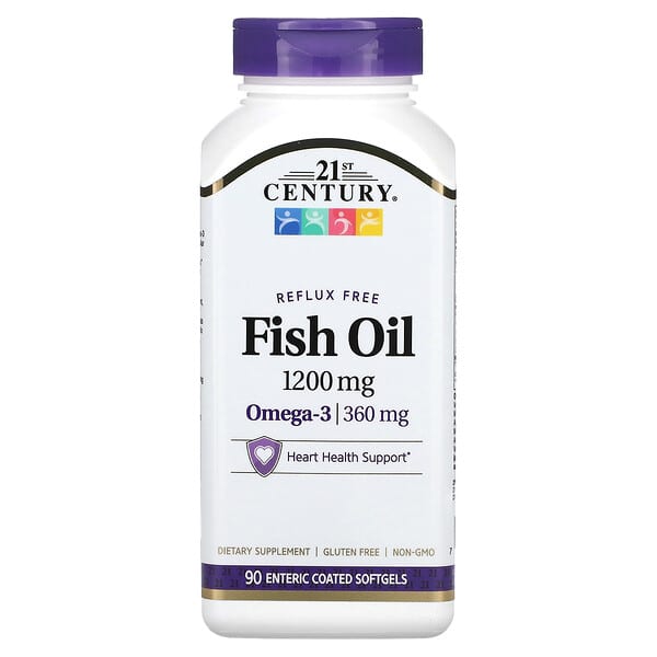 21st Century, 魚油，Omega-3，1200 毫克，90 粒腸溶包衣軟膠囊