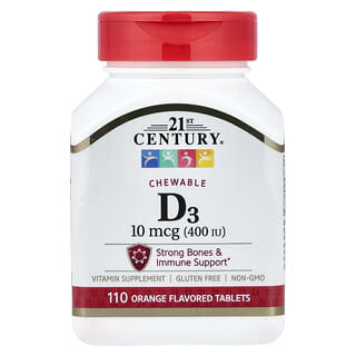 21st Century, Chewable Vitamin D3, Orange, 10 mcg (400 IU), 110 Tablets